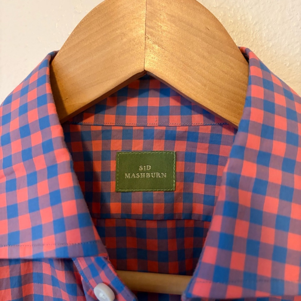 Sid Mashburn Salmon Blue Gingham Button Front Shirt Cotton Small - Picture 4 of 6